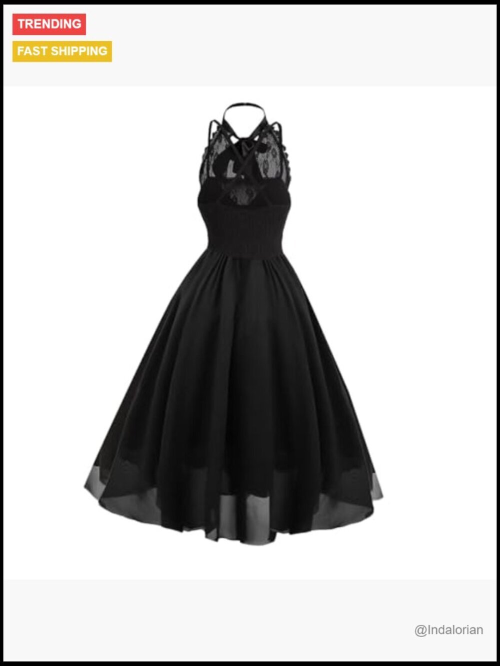 Sleeveless Gothic Lace Dress with Corset Halter Swing Cocktail - Picture 3 of 6